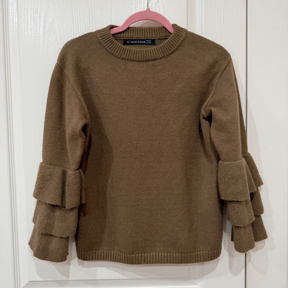 Haute Rouge Brown Ruffle Sleeve Sweater